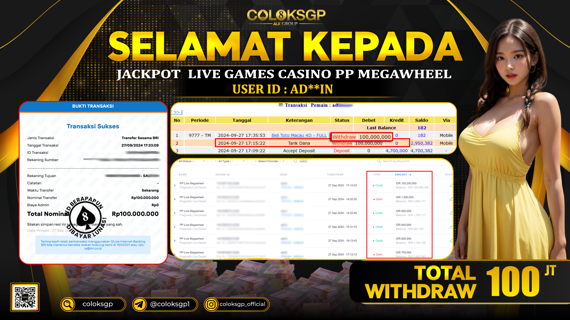 COLOKSGP JACKPOT SLOT GAMES RP 100.000.000 LUNAS