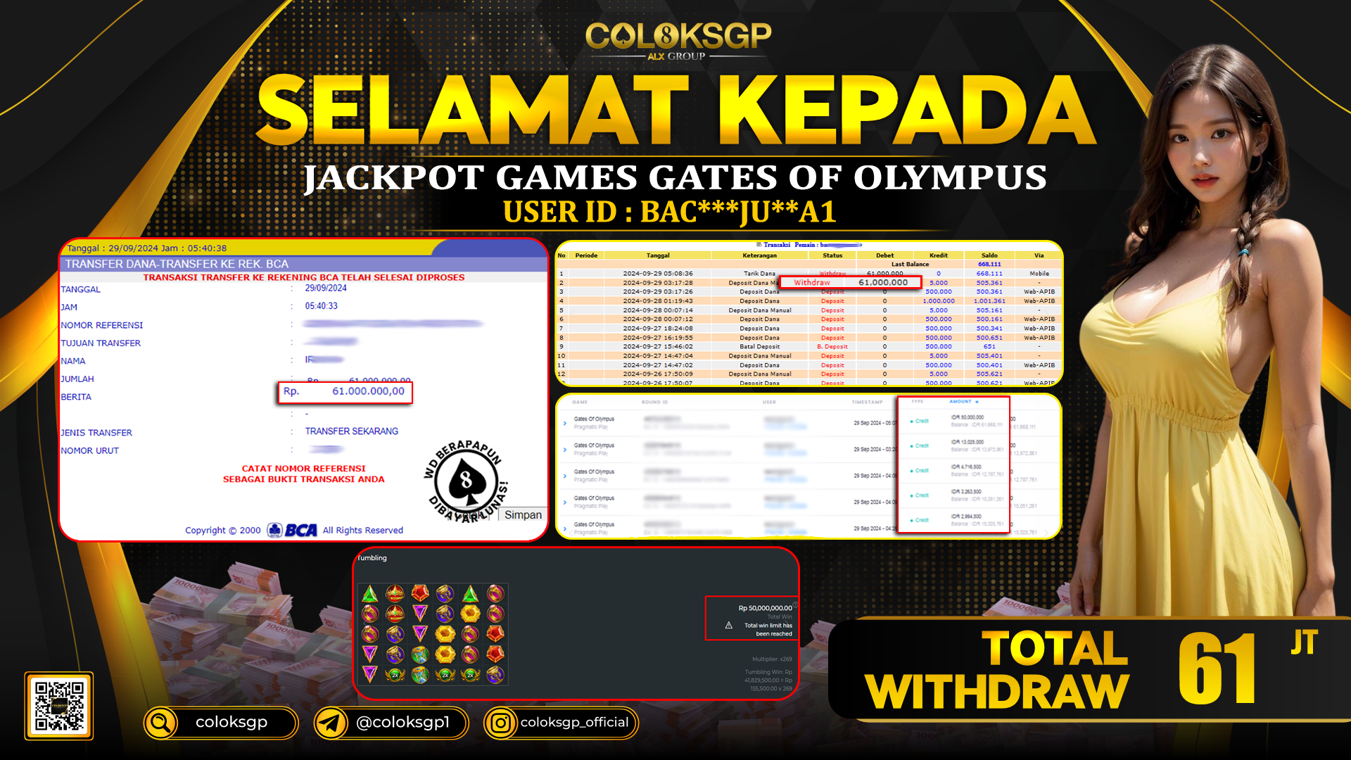 COLOKSGP JACKPOT SLOT GAMES RP 61.000.000 LUNAS