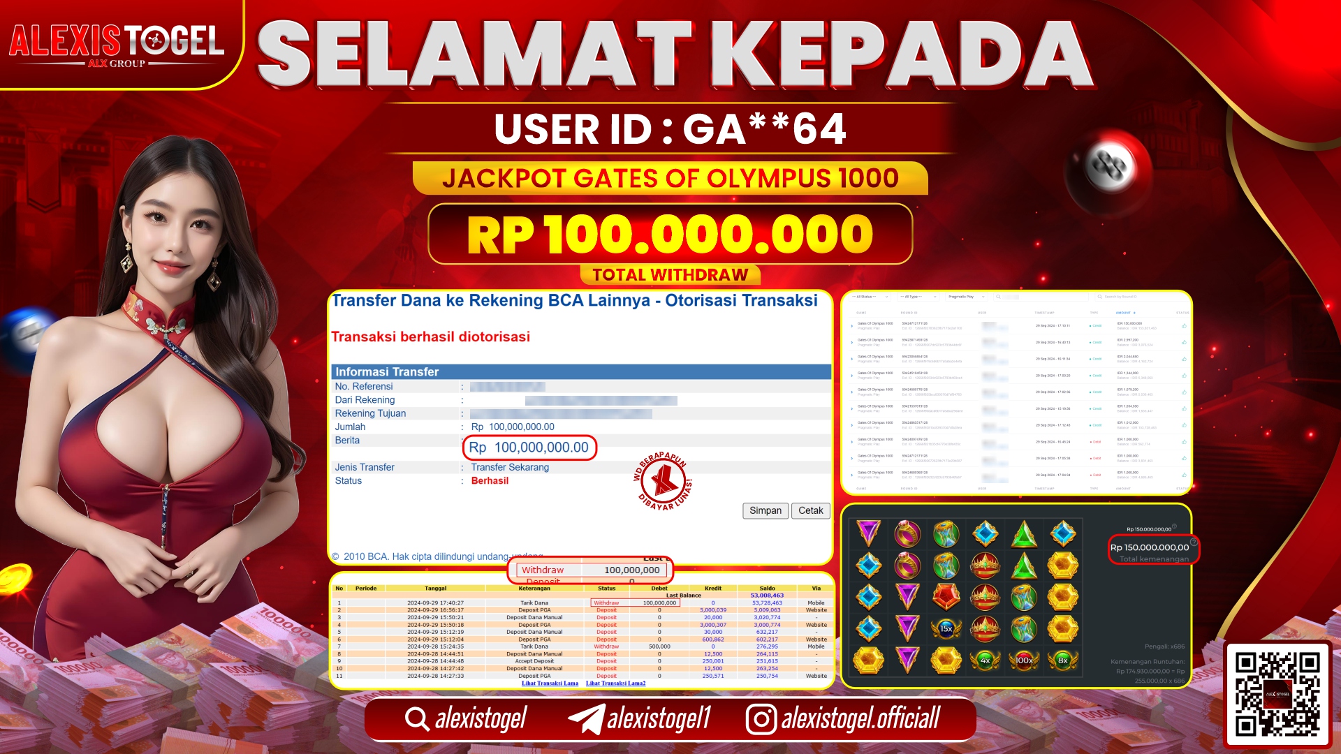 ALEXISTOGEL JACKPOT SLOT GATES OF OLYMPUS RP.100.000.000 LUNAS