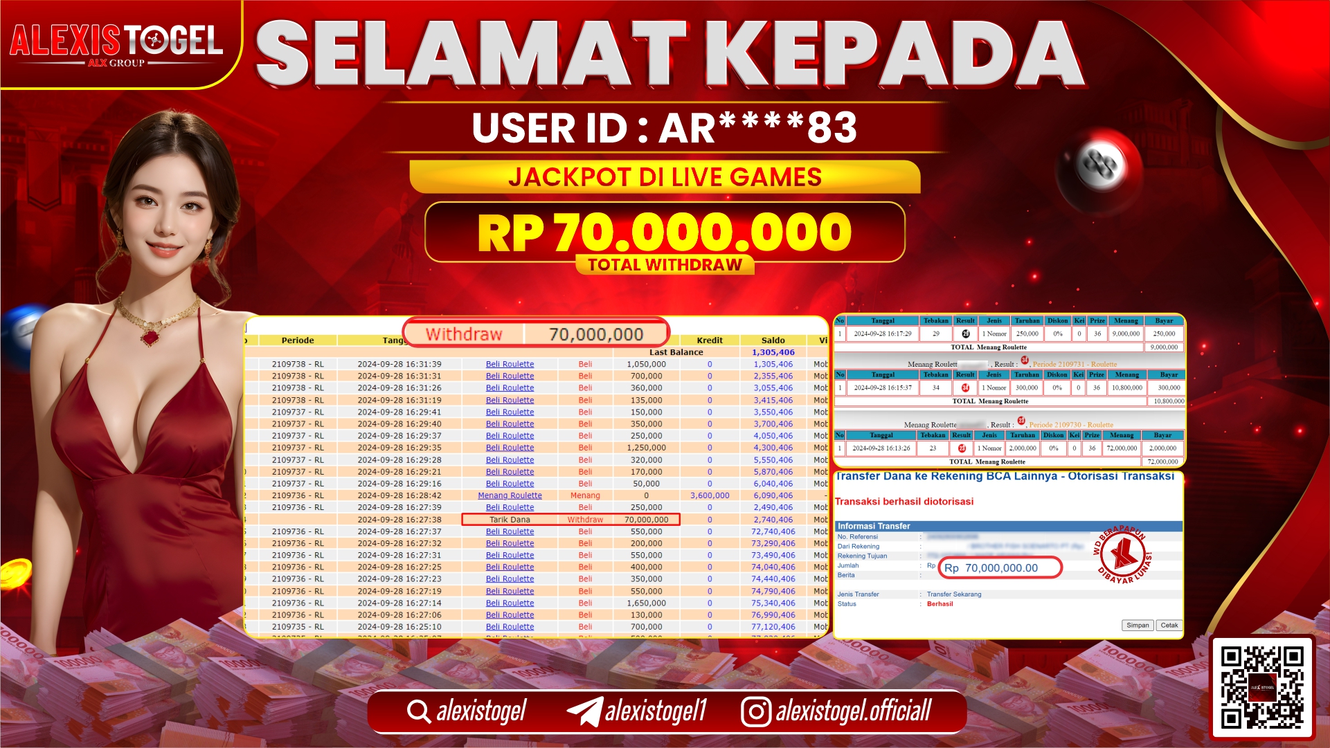 ALEXISTOGEL JACKPOT LIVE GAMES RP.70.000.000 LUNAS