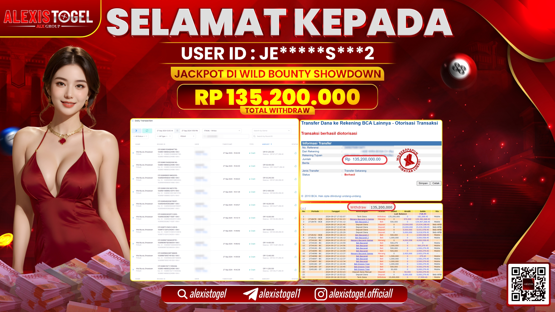 ALEXISTOGEL JACKPOT SLOT WILD BOUNTY RP.135.200.000 LUNAS