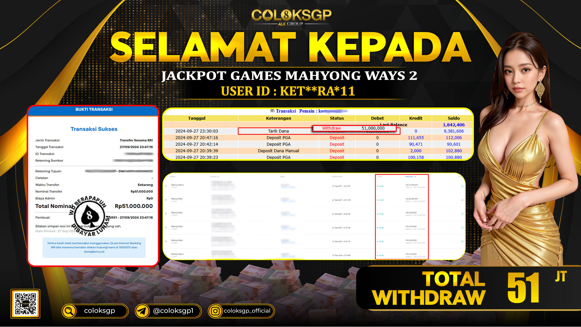 COLOKSGP JACKPOT SLOT GAMES RP 51.000.000 LUNAS