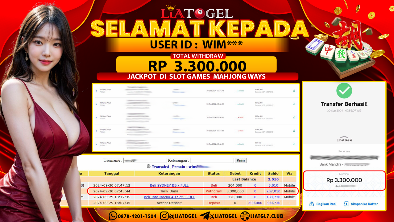 LIATOGEL - JACKPOT SLOT GAMES MAHJONG WAYS   RP 3.300.000,- LUNAS