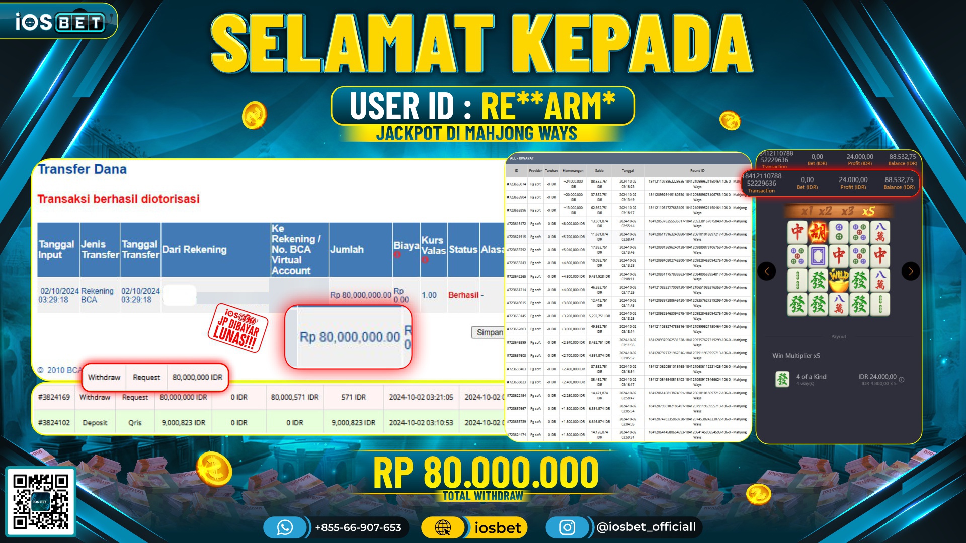 Bukti Pembayaran LUNAS SLOT GAME GACOR Rp.80.000.000,-