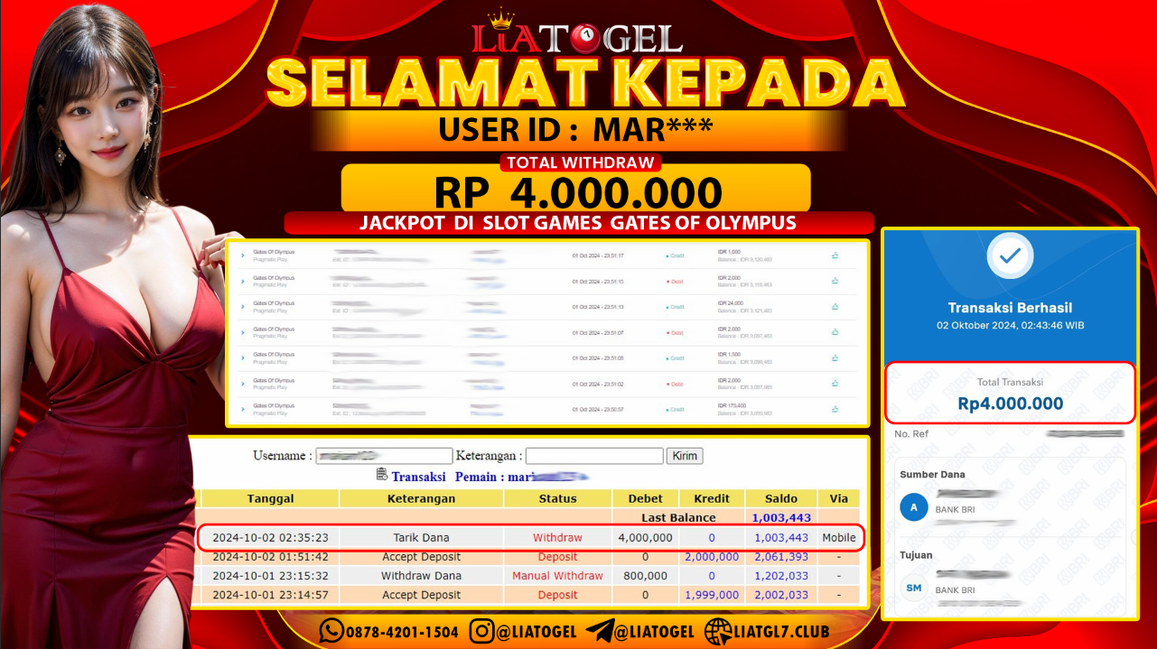 LIATOGEL - JACKPOT SLOT GAMES GATES OF OLYMPUS   RP 4.000.000,- LUNAS