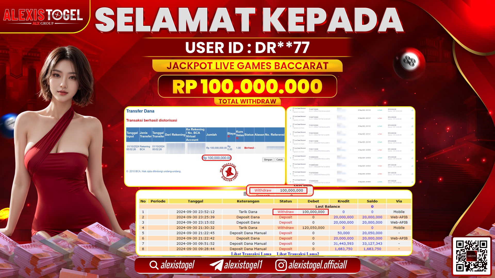 ALEXISTOGEL LIVE GAMES BACCARAT RP.100.000.000 LUNAS