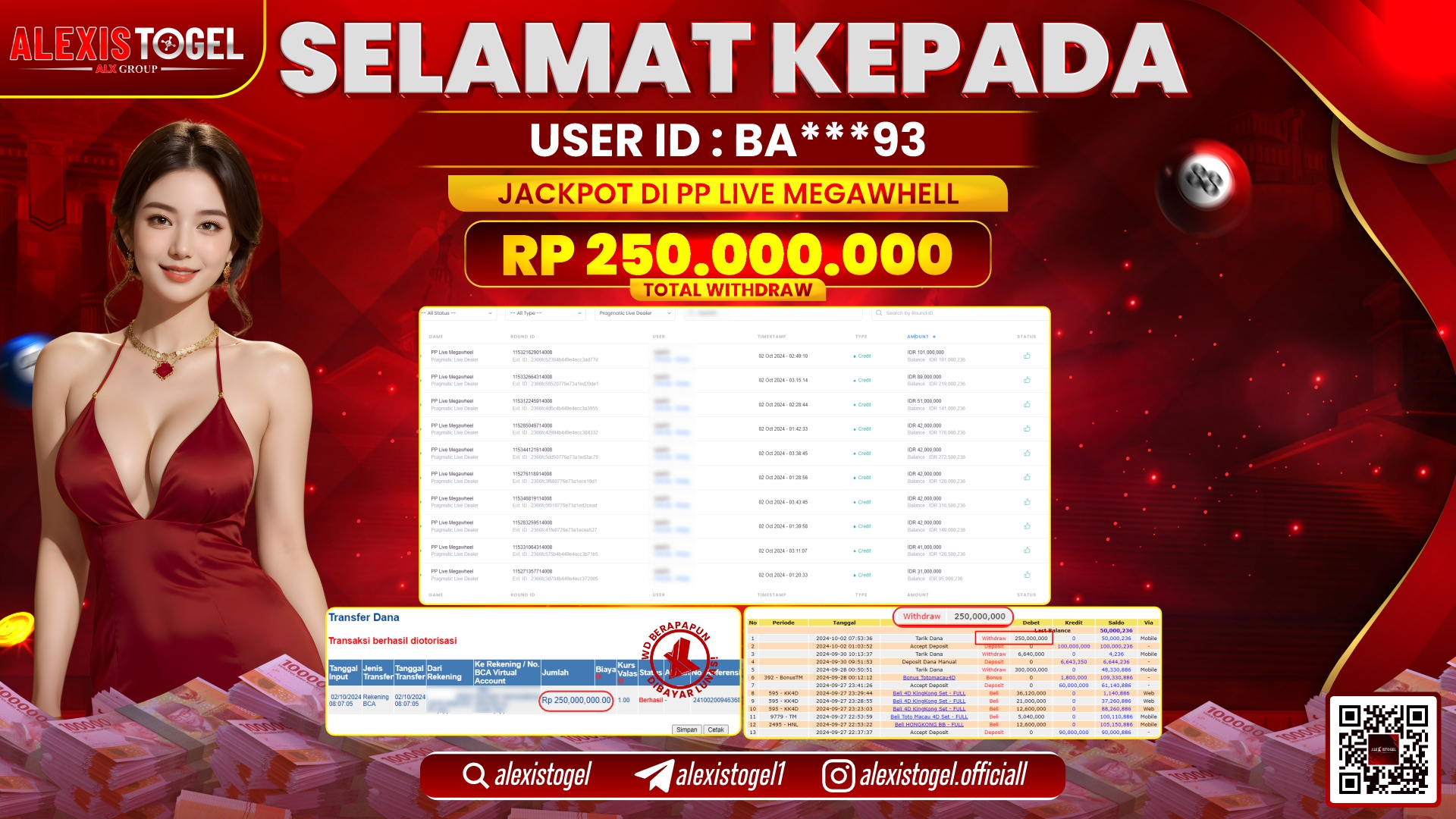 ALEXISTOGEL PP LIVE MEGAWHEEL RP.250.000.000 LUNAS