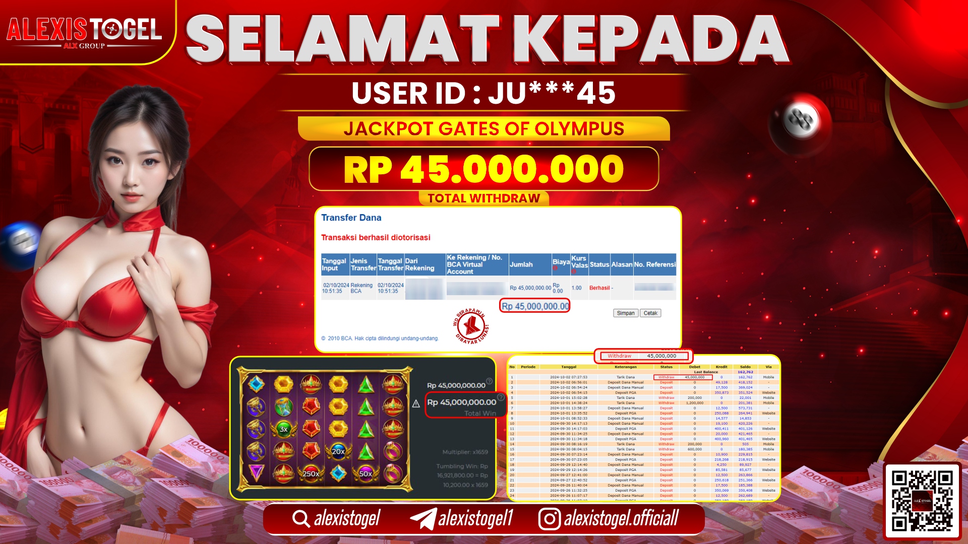 ALEXISTOGEL SLOT GATES OF OLYMPUS RP.45.000.000 LUNAS