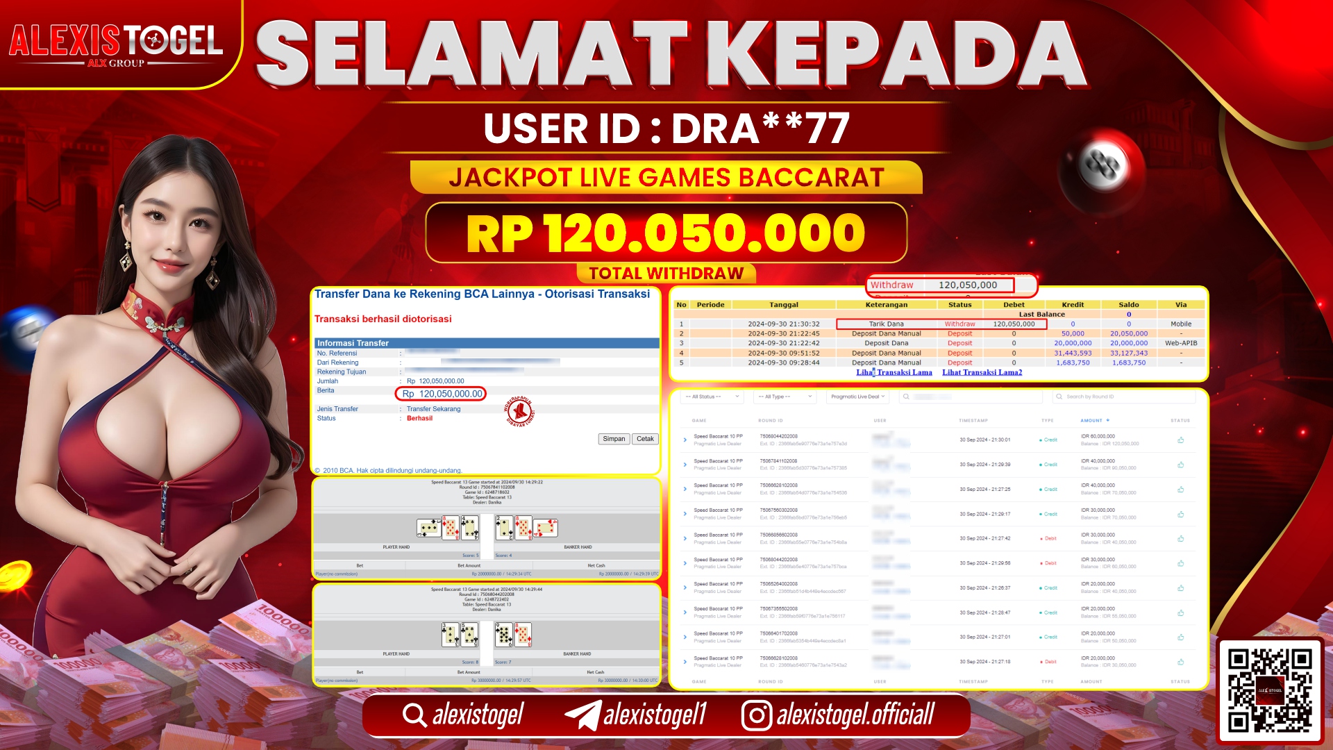 ALEXISTOGEL LIVE GAMES BACCARAT RP.120.050.000 LUNAS