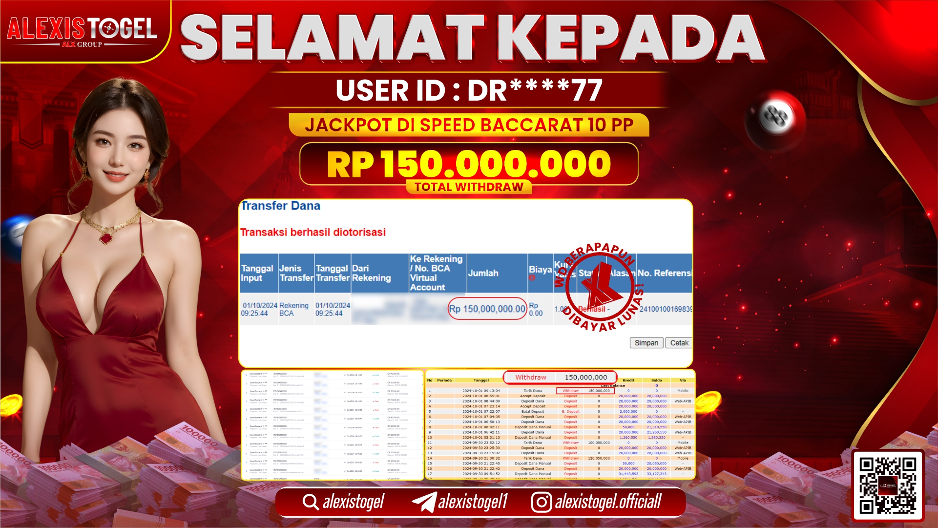 ALEXISTOGEL SPEED BACCARAT RP.150.000.000 LUNAS