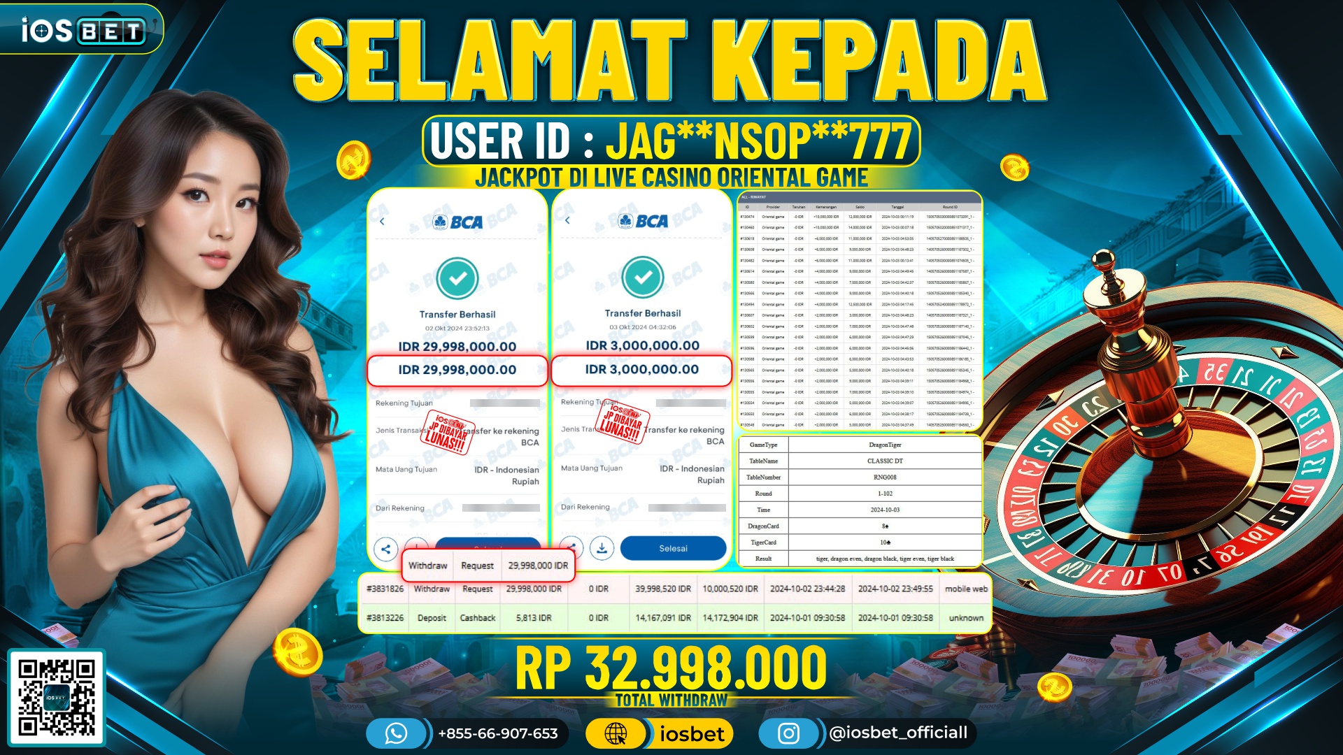 Bukti Pembayaran LUNAS LIVE GAME GACOR Rp.32.998.000,-