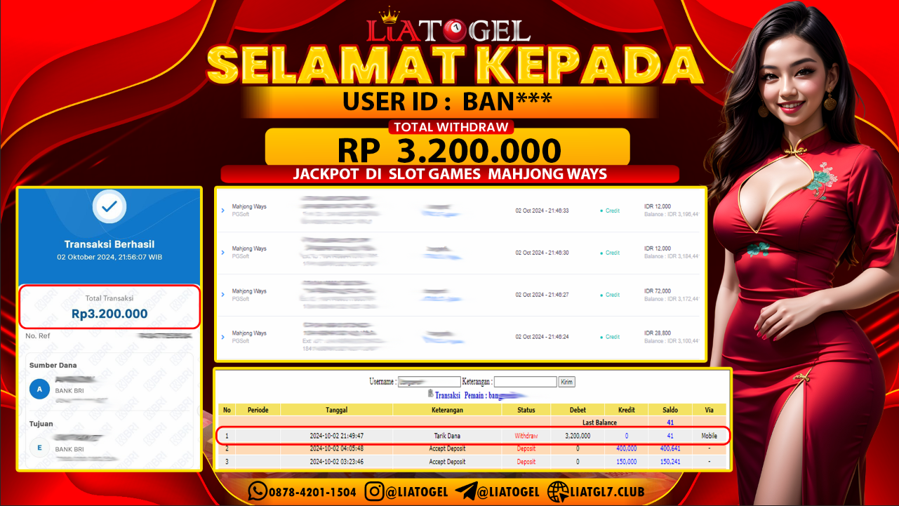 LIATOGEL - JACKPOT SLOT GAMES MAHJONG WAYS   RP 3.200.000,- LUNAS