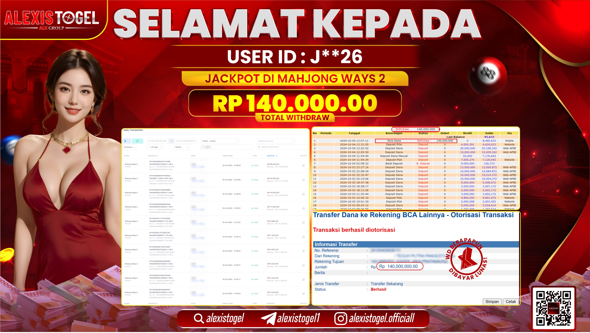 ALEXISTOGEL SLOT MAHJONG WAYS 2 RP.140.000.000 LUNAS