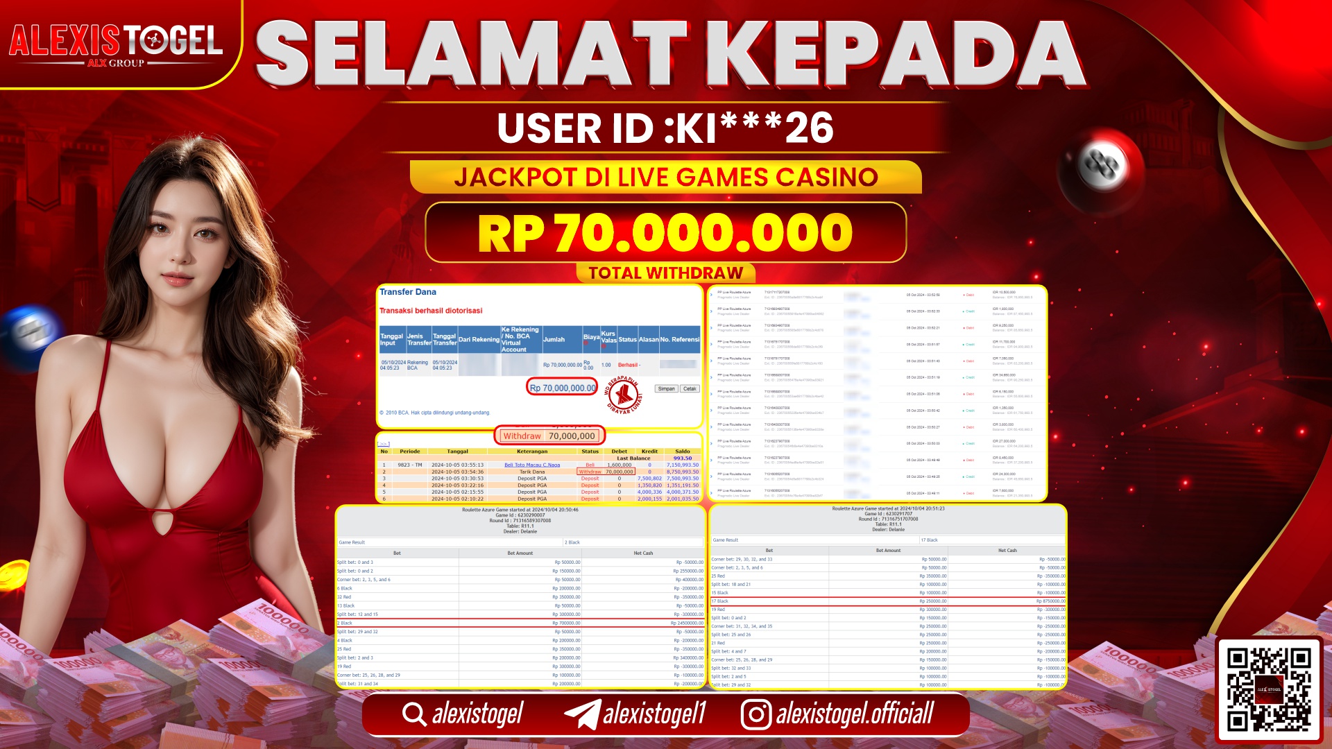 ALEXISTOGEL LIVE GAMES CASINO RP.70.000.000 LUNAS