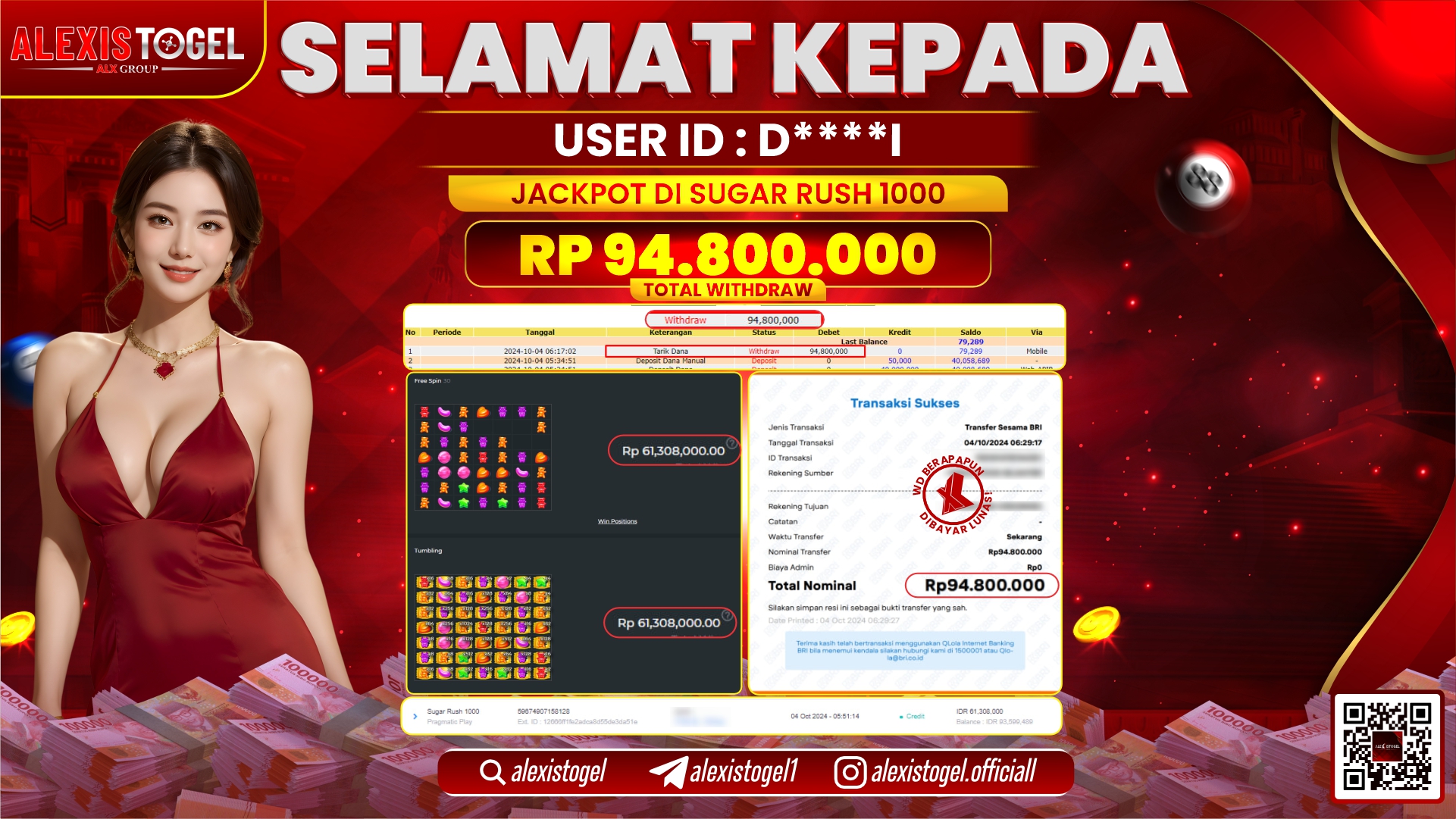 ALEXISTOGEL SLOT SUGAR RUSH RP.94.800.000 LUNAS