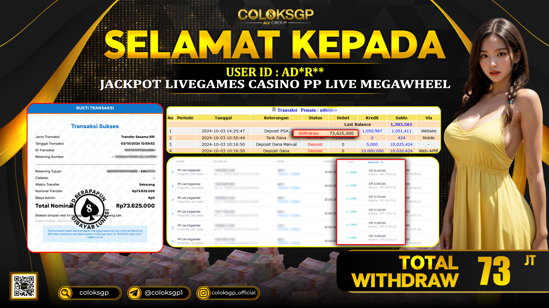 COLOKSGP JACKPOT SLOR GAMES RP 73.625.000 LUNAS