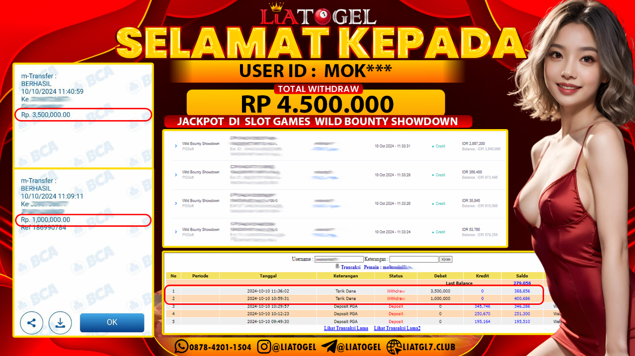 LIATOGEL - JACKPOT SLOT GAMES WILD BOUNTY SHOWDOWN   RP  4.500.000,- LUNAS