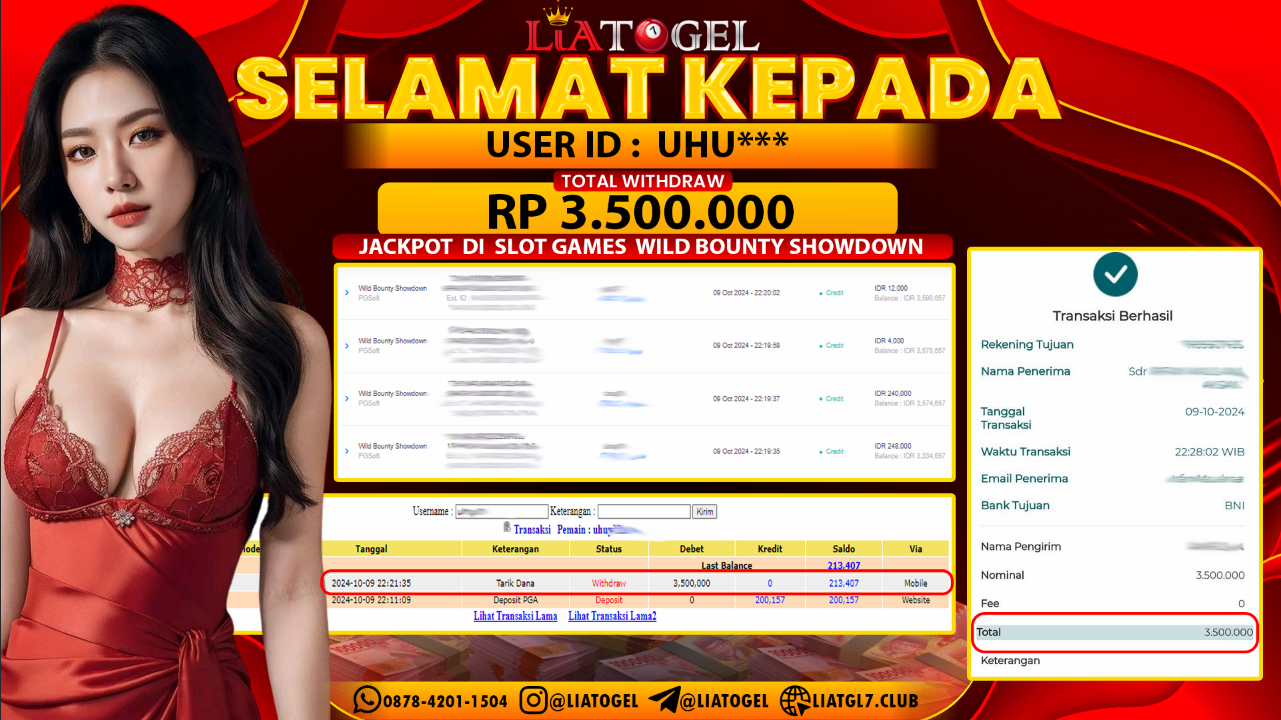 LIATOGEL - JACKPOT SLOT GAMES WILD BOUNTY SHOWDOWN   RP  3.500.000,- LUNAS