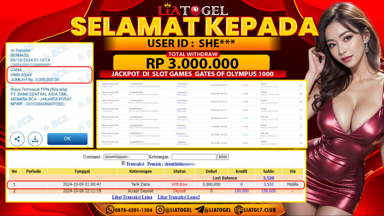 LIATOGEL - JACKPOT SLOT GATES OF OLYMPUS 1000 GAMES   RP  3.000.000,- LUNAS