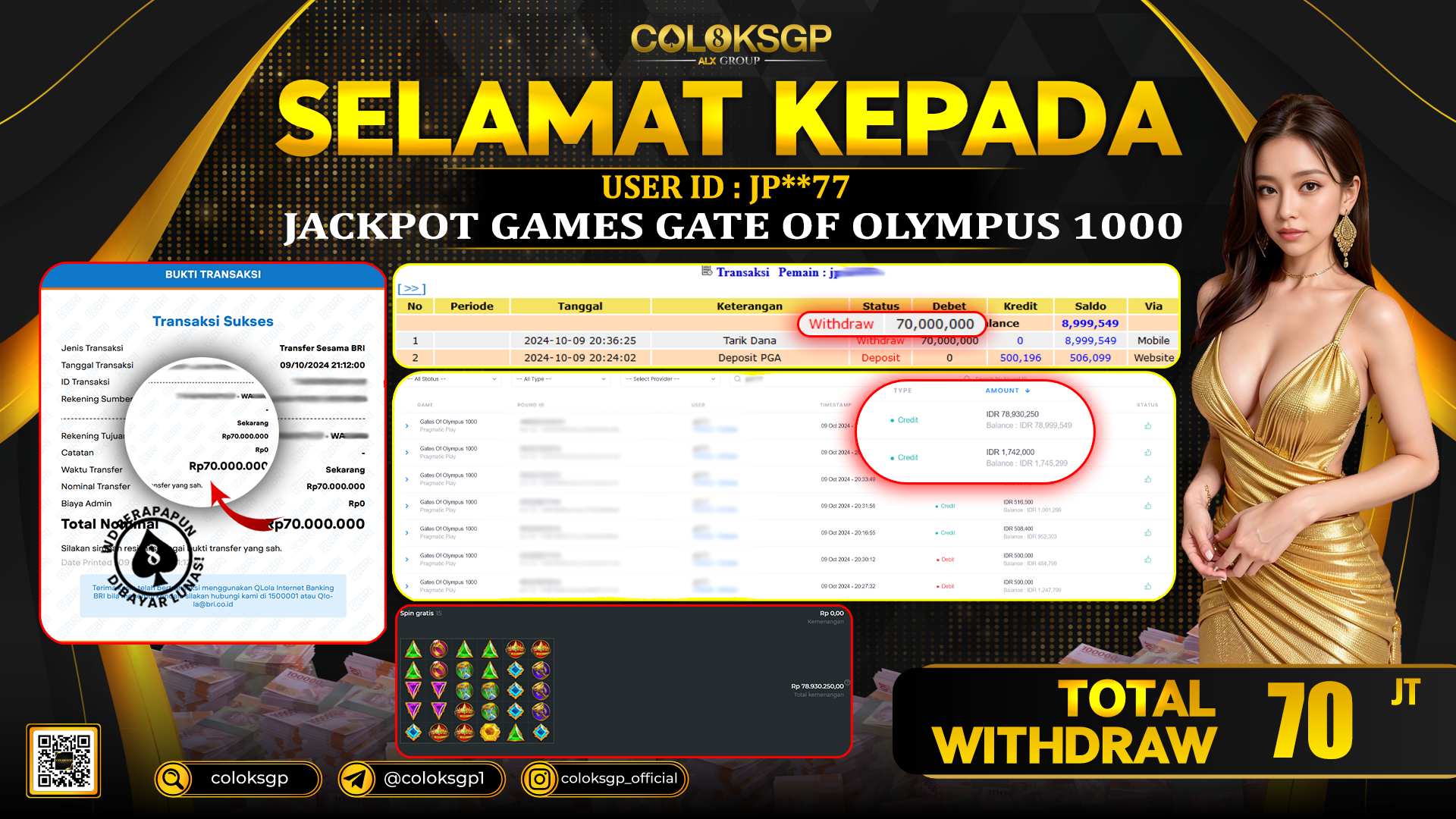 COLOKSGP JACKPOT SLOT GAMES RP 70.000.000 LUNAS