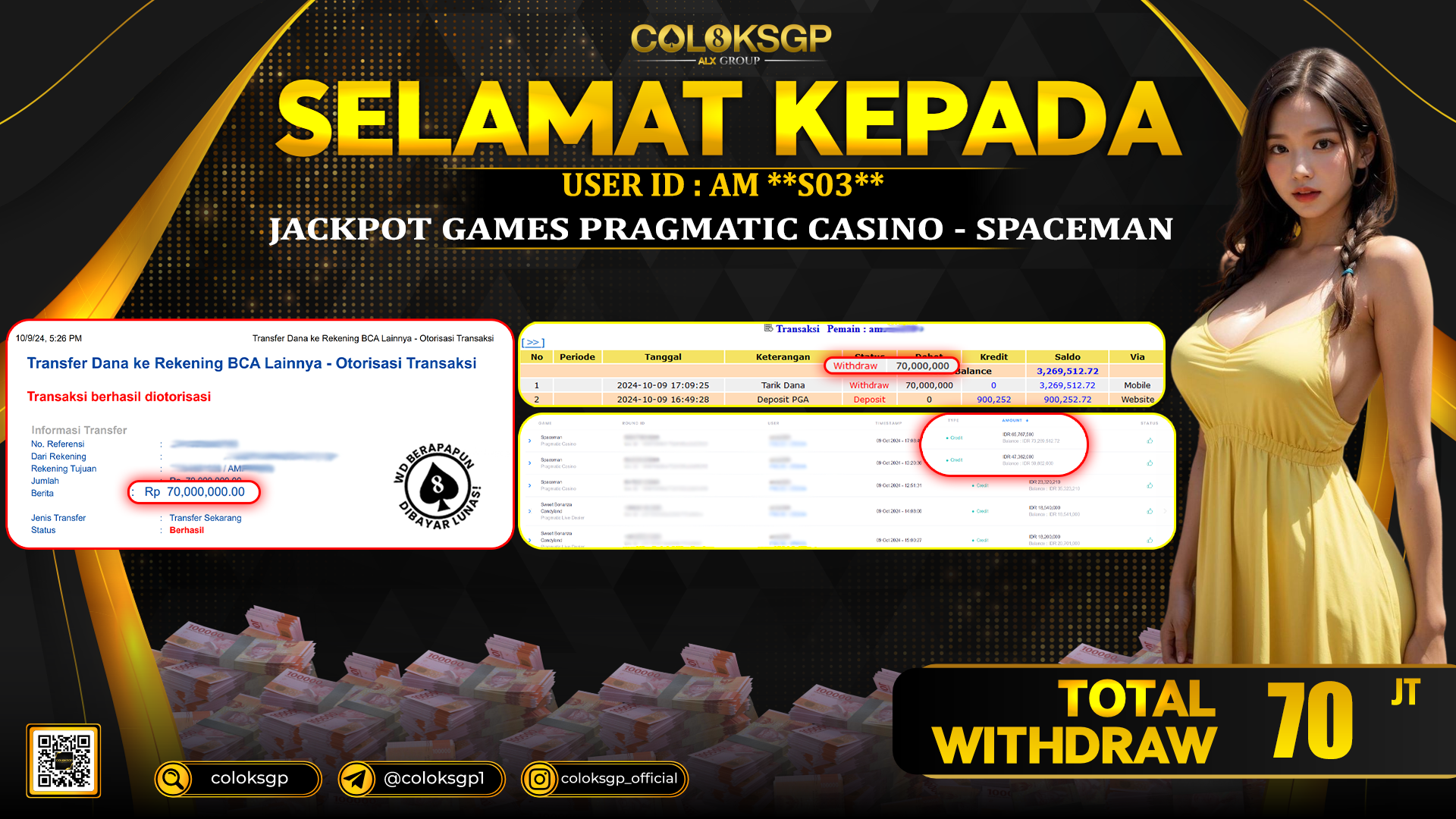 COLOKSGP JACKPOT SLOT GAMES RP 70.000.000 LUNAS
