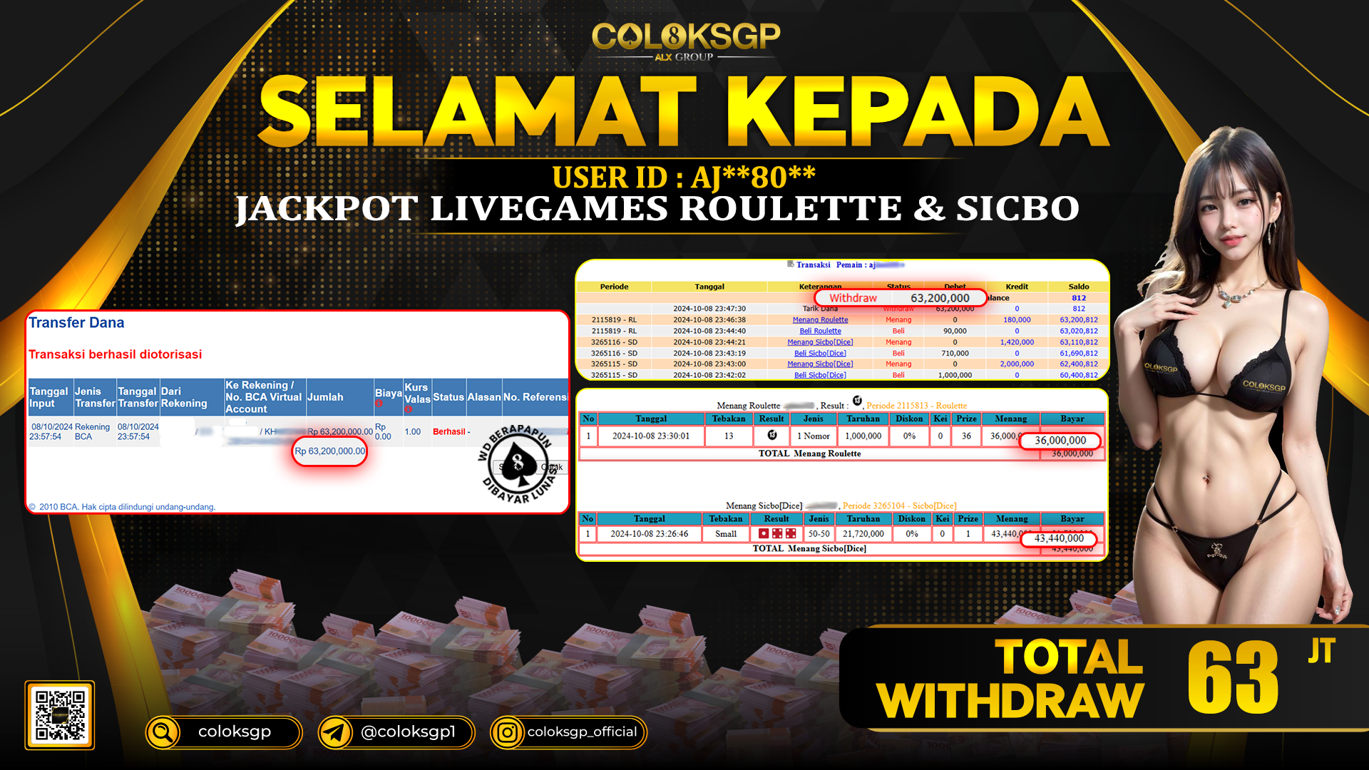 COLOKSGP JACKPOT LIVE GAMES RP 63.200.000 LUNAS