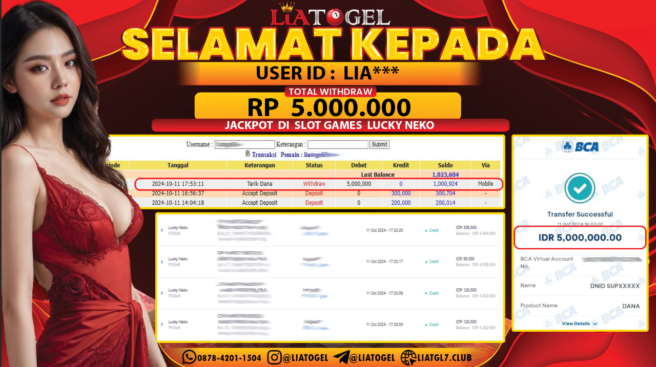 LIATOGEL - JACKPOT SLOT GAMES LUCKY NEKO  RP  5.000.000,- LUNAS