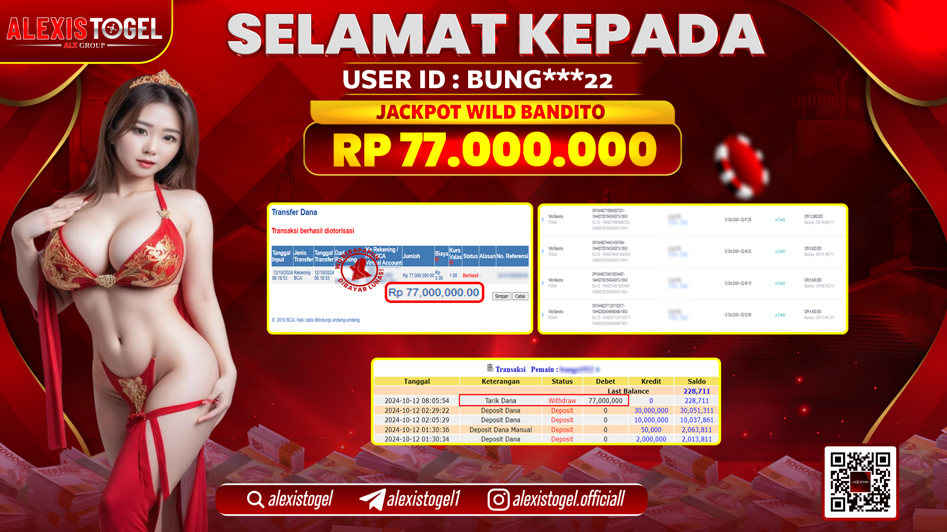 ALEXISTOGEL SLOT WILD BANDITO RP.77.000.000 LUNAS