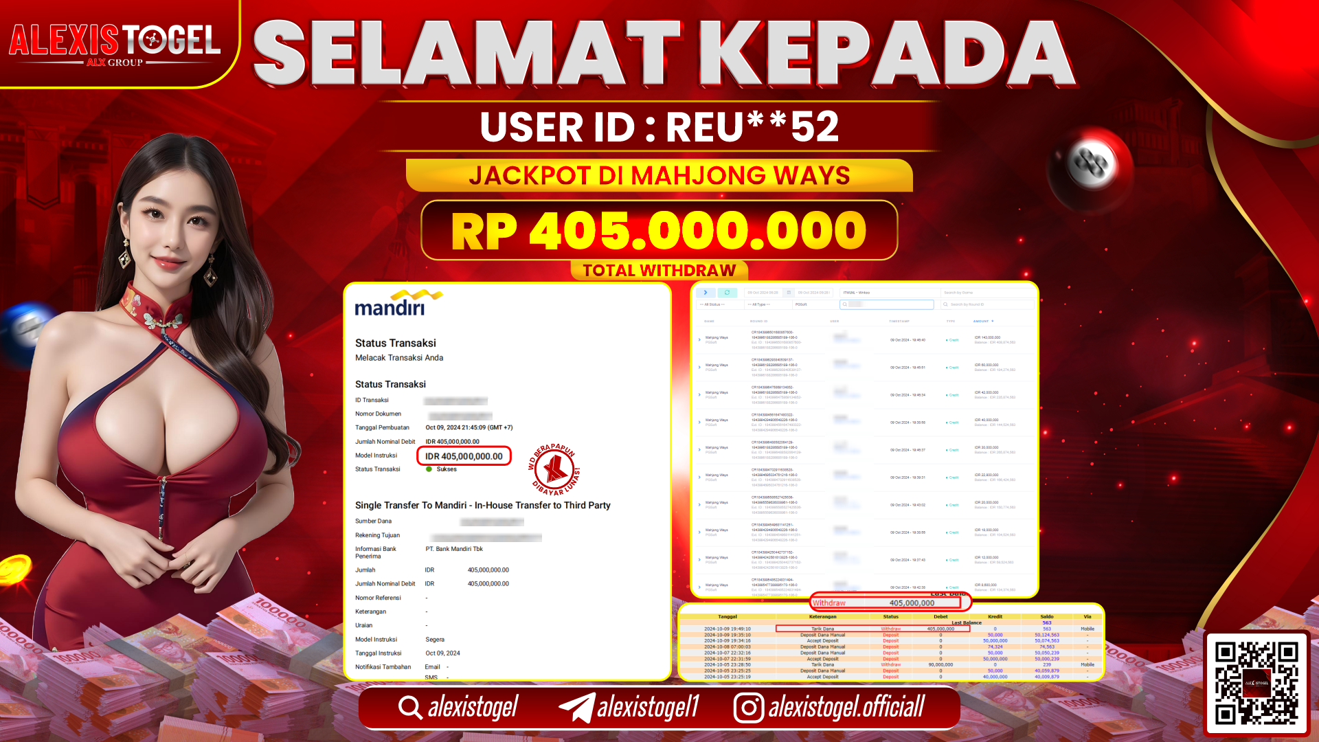 ALEXISTOGEL SLOT MAHJONG WAYS RP.405.000.000 LUNAS