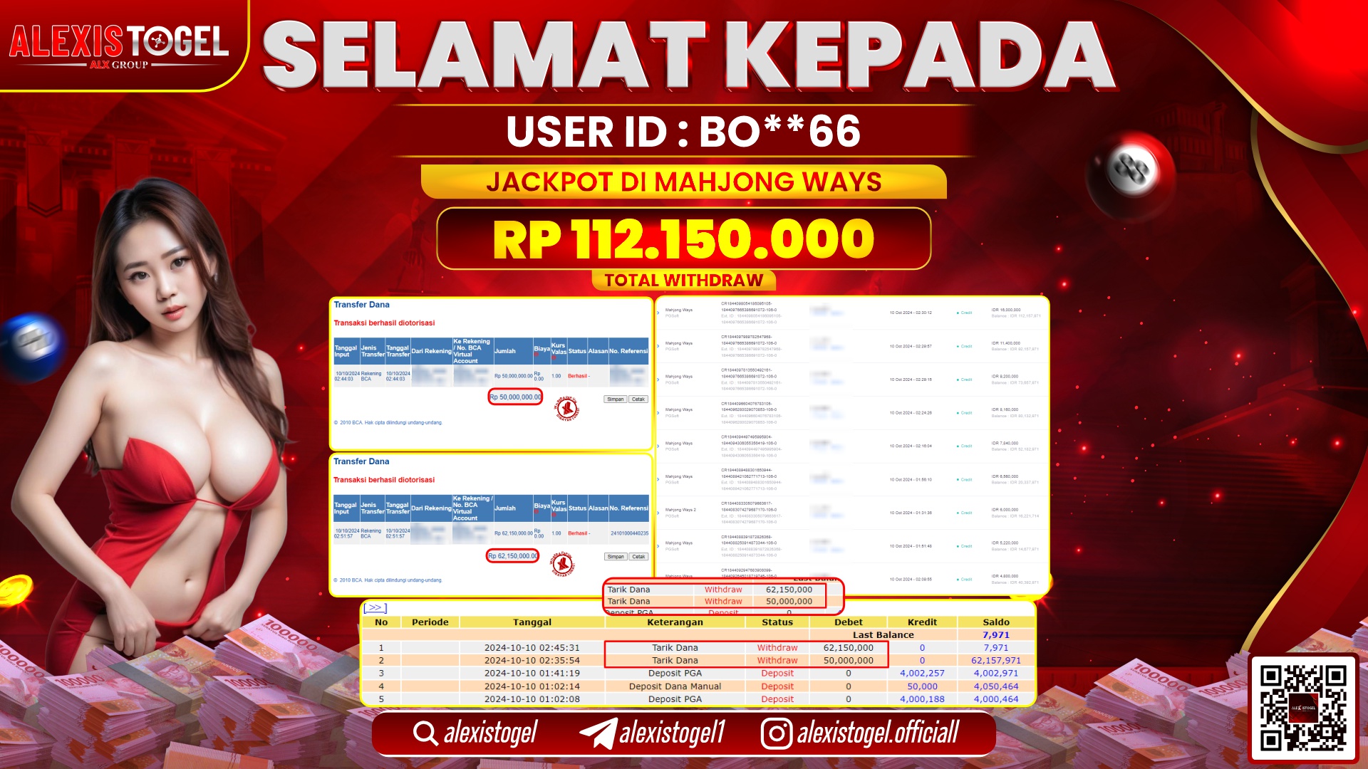 ALEXISTOGEL SLOT MAHJONG WAYS RP.112.150.000 LUNAS