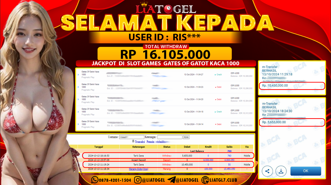 LIATOGEL - JACKPOT SLOT GATES OF GATOT KACA 1000 GAMES  RP 16.105.000,- LUNAS