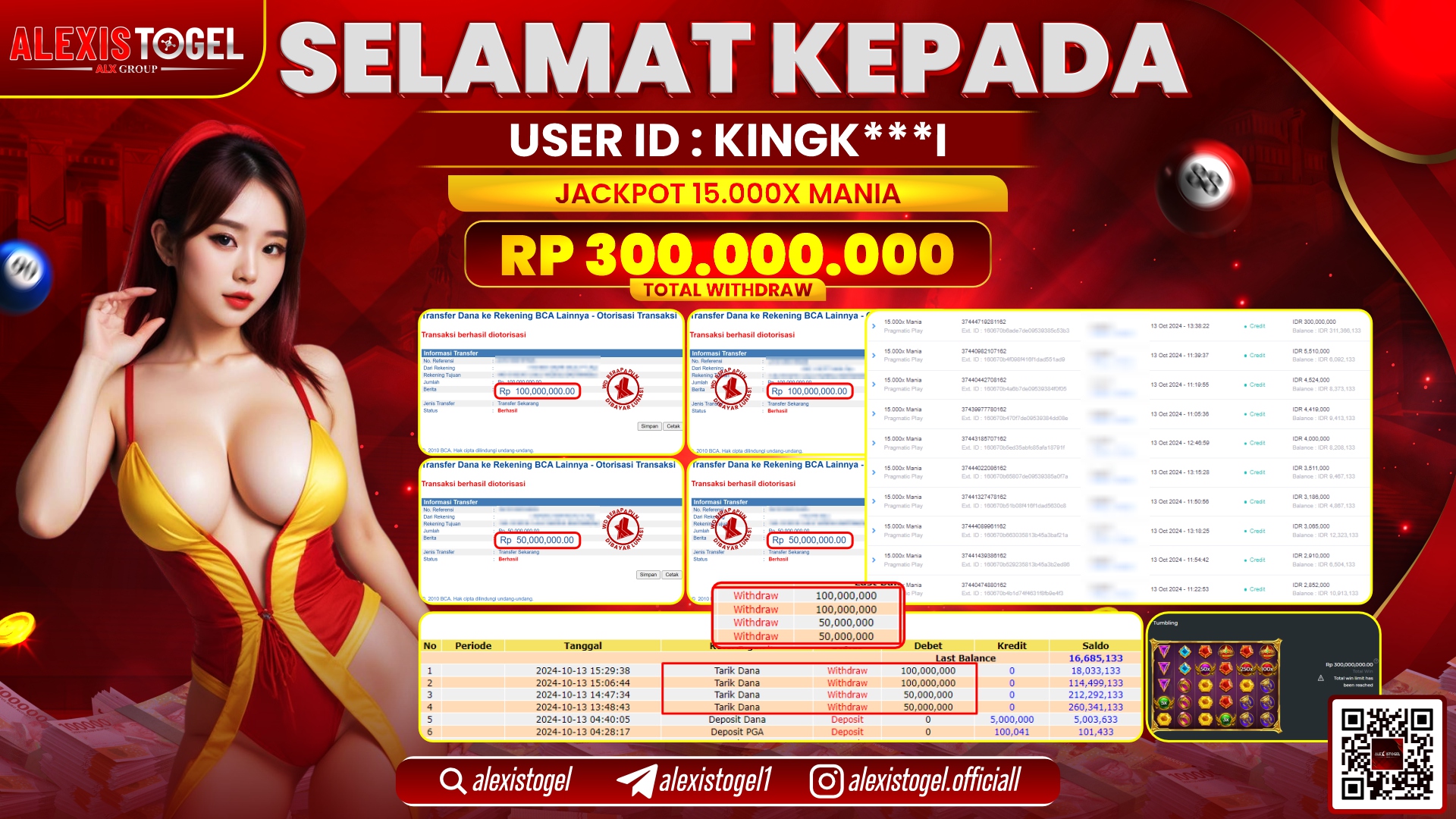 ALEXISTOGEL SLOT 15.000X MANIA RP.300.000.000 LUNAS