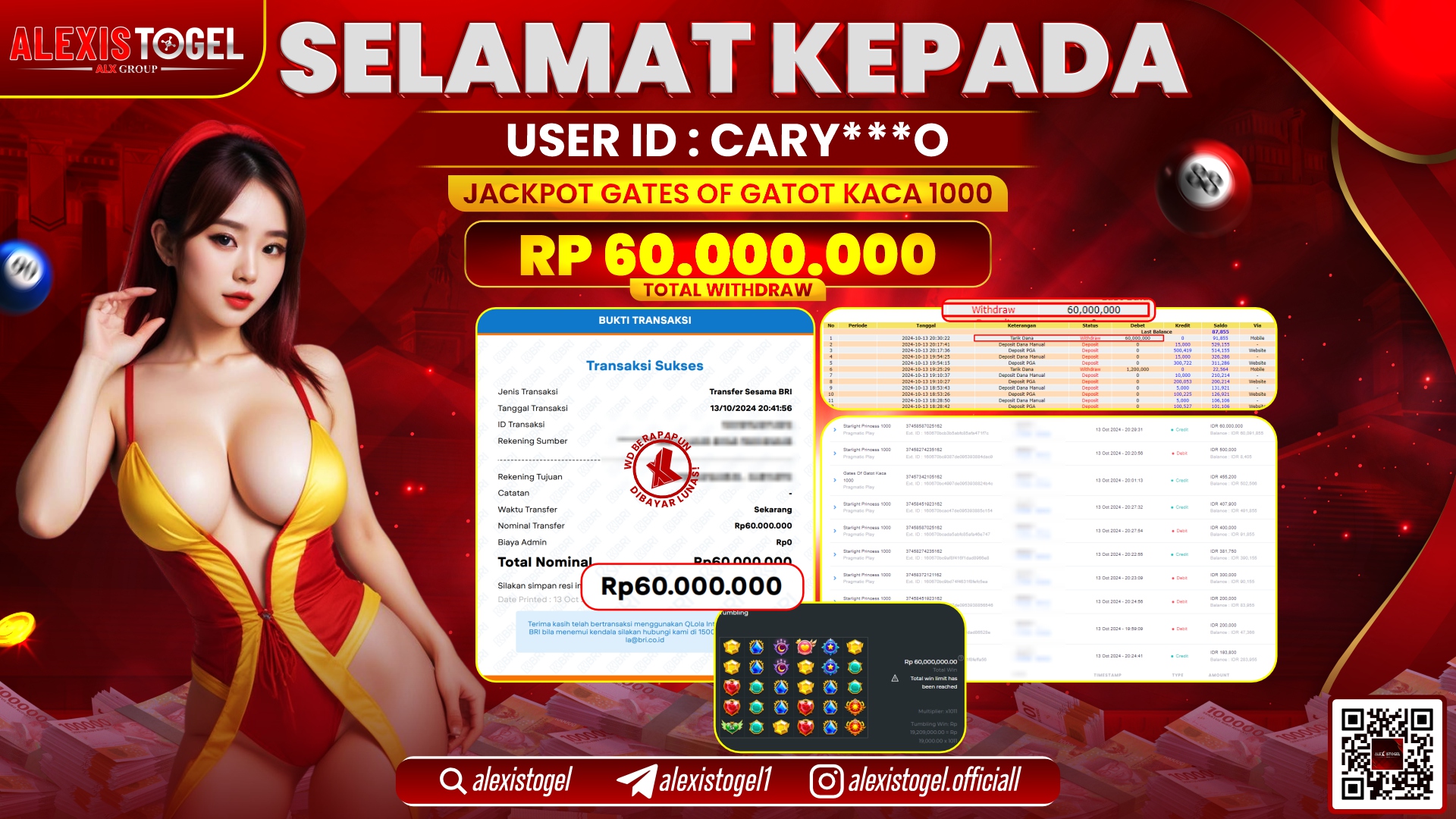 ALEXISTOGEL SLOT GATOT KACA RP.60.000.000 LUNAS