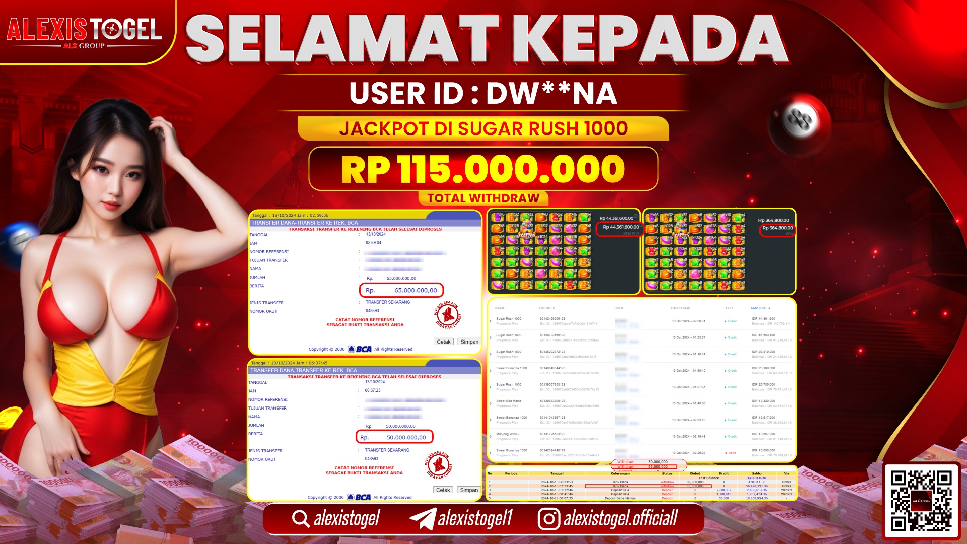 ALEXISTOGEL SLOT SUGAR RUSH RP.115.000.000 LUNAS