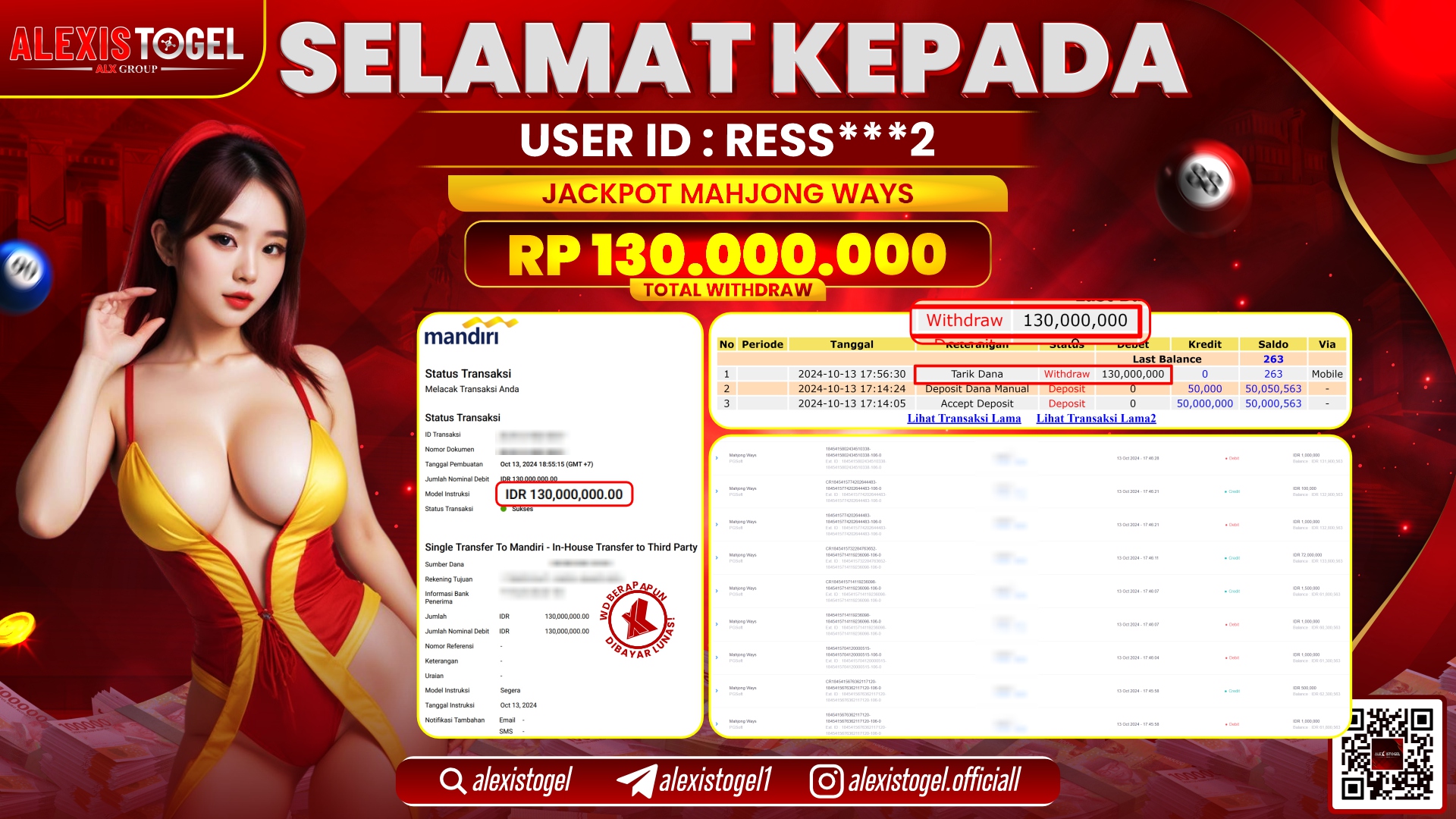 ALEXISTOGEL SLOT MAHJONG WAYS RP.130.000.000 LUNAS