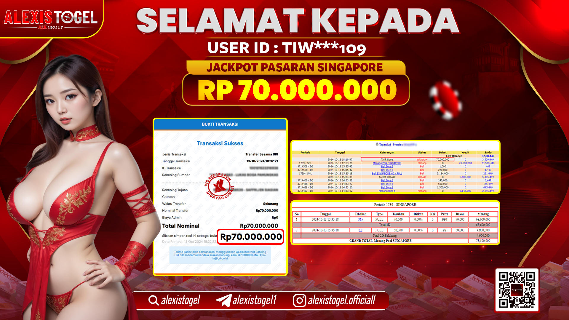 ALEXISTOGEL TOGEL SINGAPORE POOLS RP.70.000.000 LUNAS