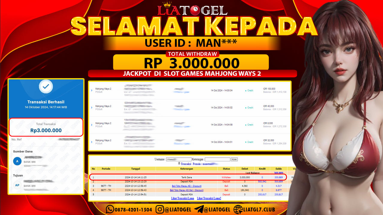 LIATOGEL - JACKPOT SLOT GAMES MAHJONG WAYS 2  RP 3.000.000,- LUNAS