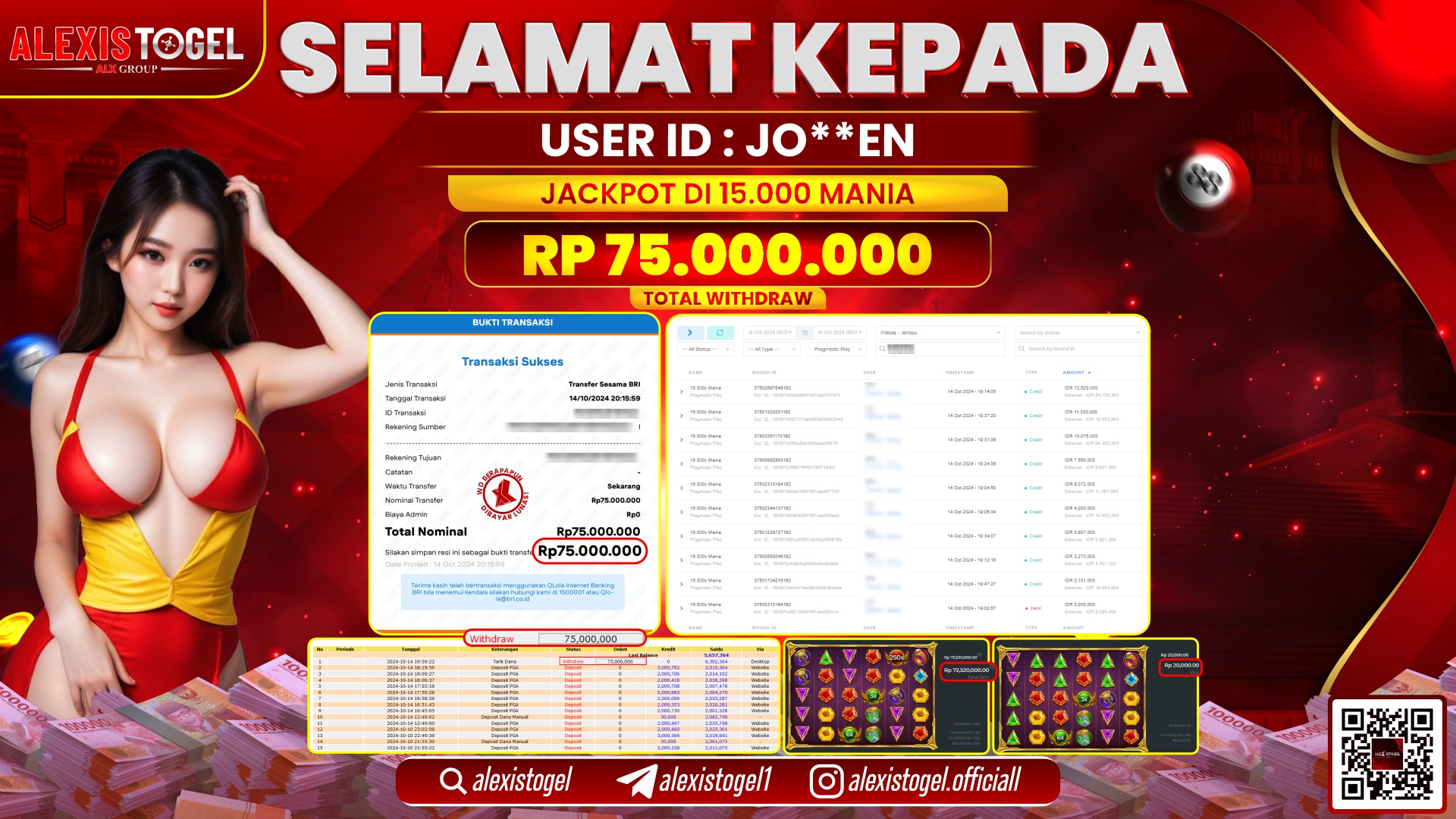 ALEXISTOGEL SLOT 15.000X MANIA RP.75.000.000 LUNAS