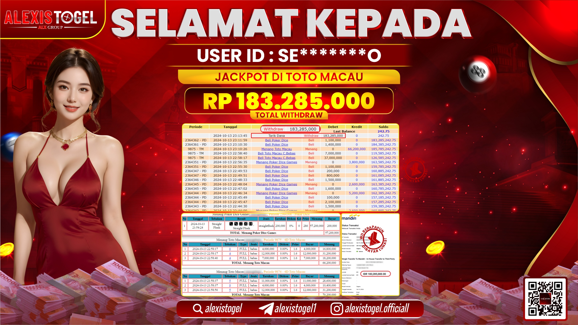 ALEXISTOGEL TOGEL HONGKONG POOLS RP.183.285.000 LUNAS