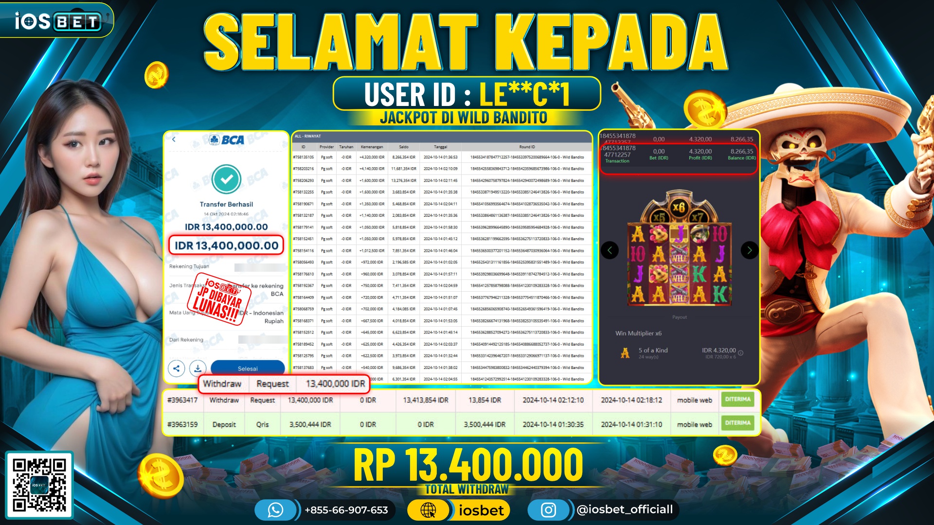 Bukti Pembayaran LUNAS SLOT GAME GACOR Rp.13.400.000,-