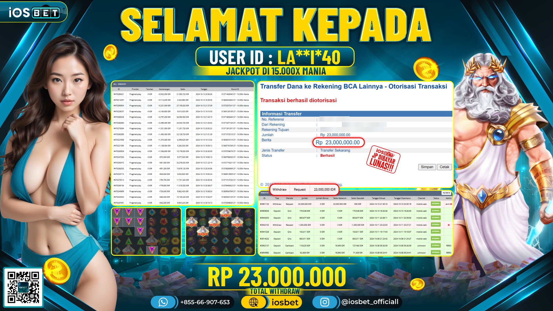 Bukti Pembayaran LUNAS SLOT GAME GACOR Rp.23.000.000,-