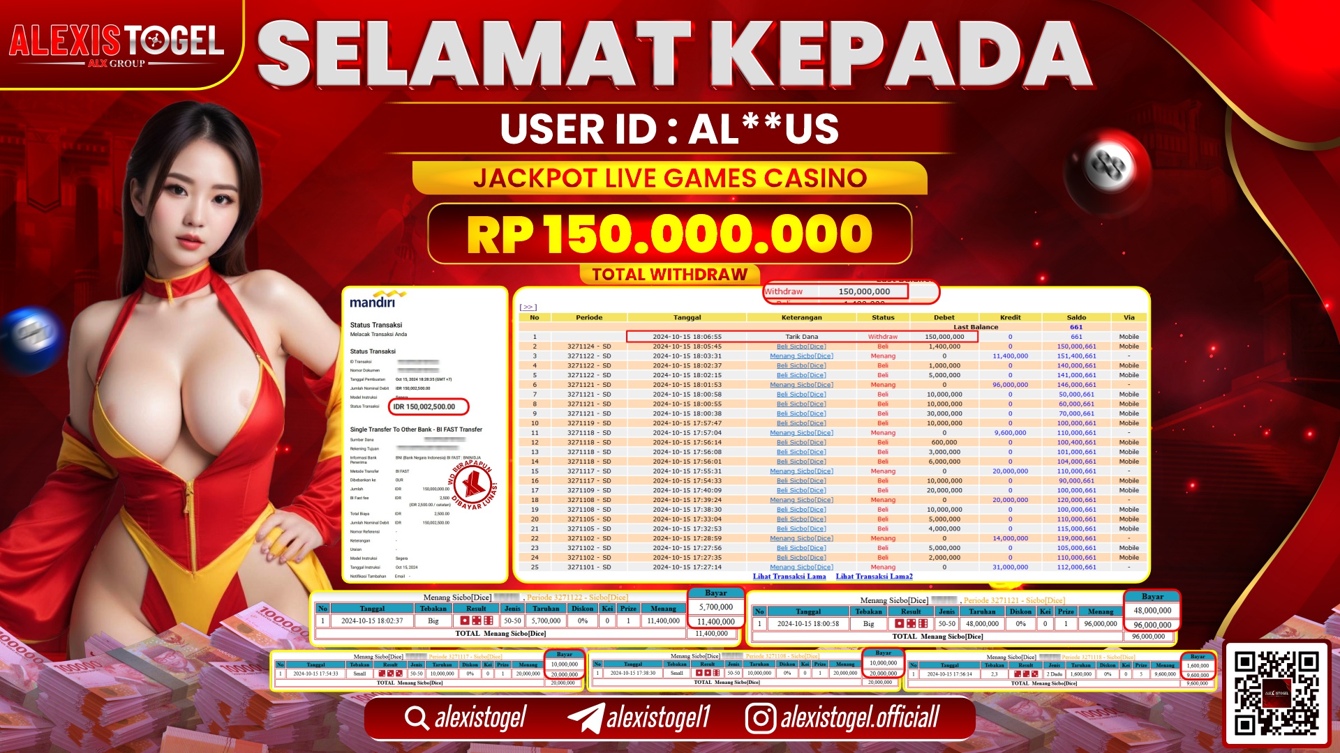 ALEXISTOGEL LIVE GAMES CASINO RP.150.000.000 LUNAS