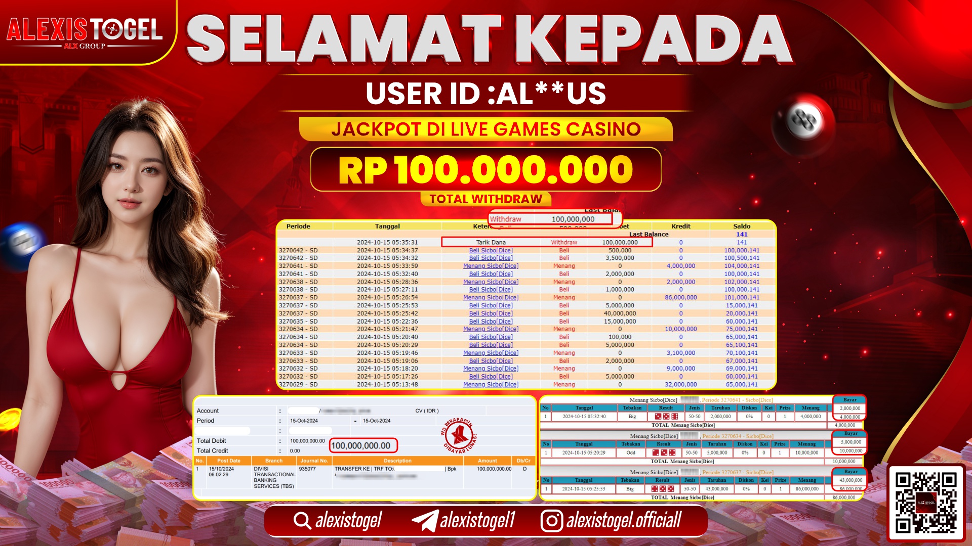ALEXISTOGEL LIVE GAMES CASINO RP.100.000.000 LUNAS