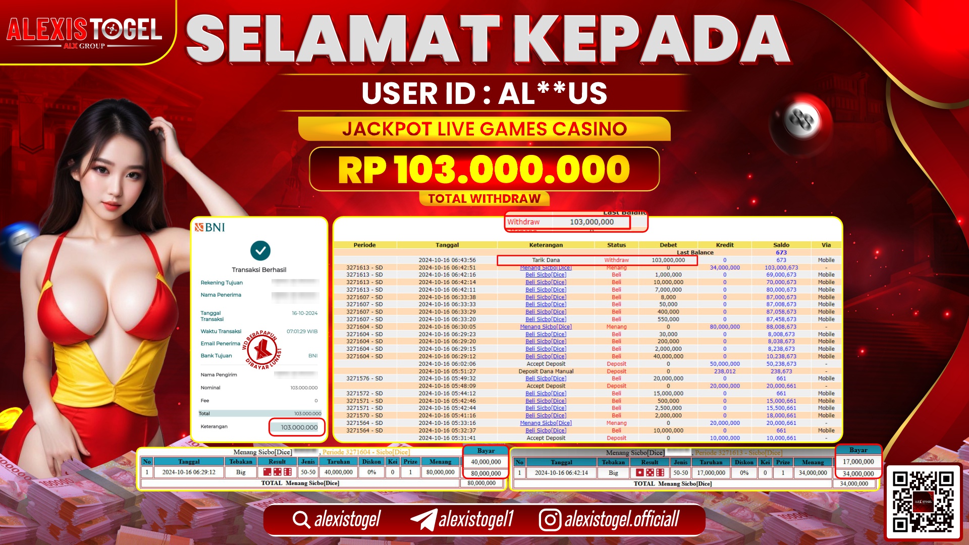 ALEXISTOGEL LIVE GAME CASINO RP.103.000.000 LUNAS