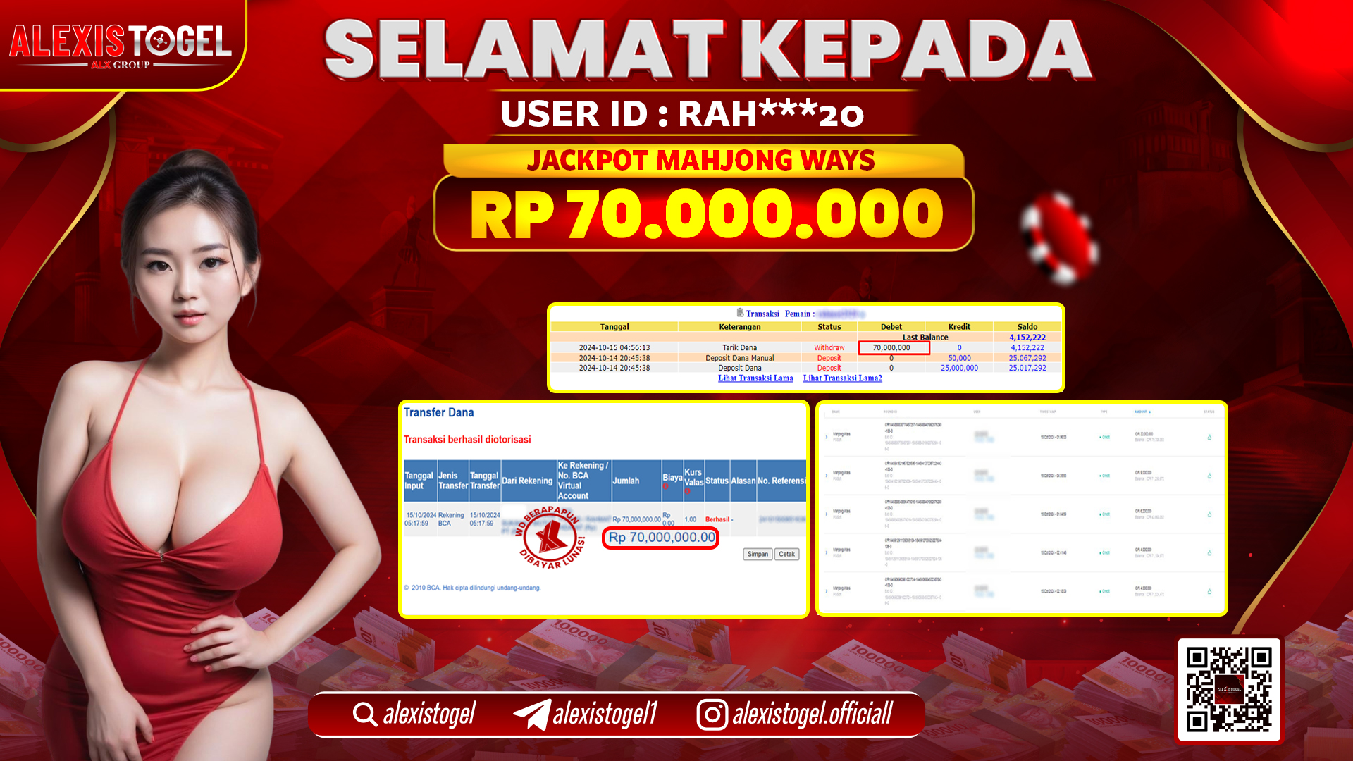 ALEXISTOGEL SLOT MAHJONG WAYS RP.70.000.000 LUNAS