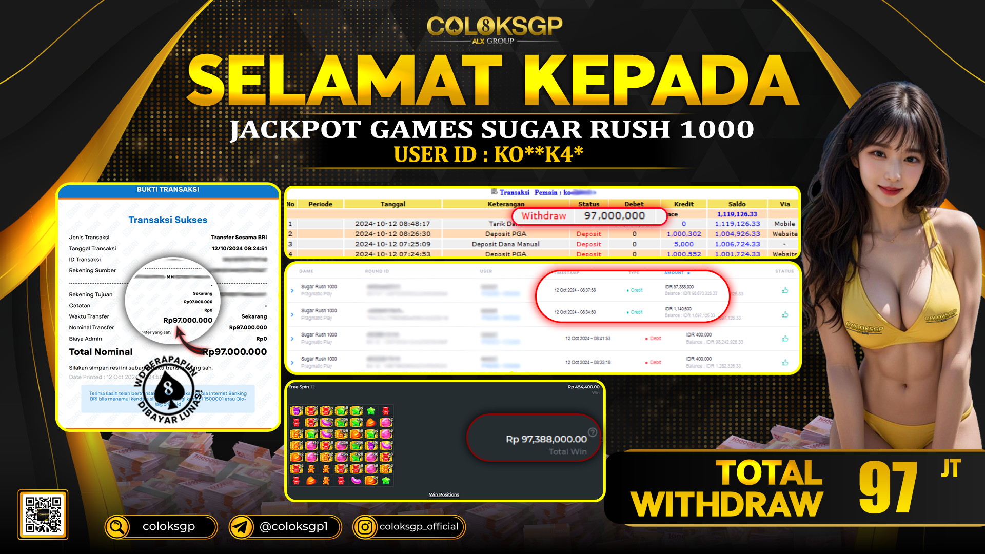 COLOKSGP JACKPOT SLOT GAMES RP 97.000.000 LUNAS