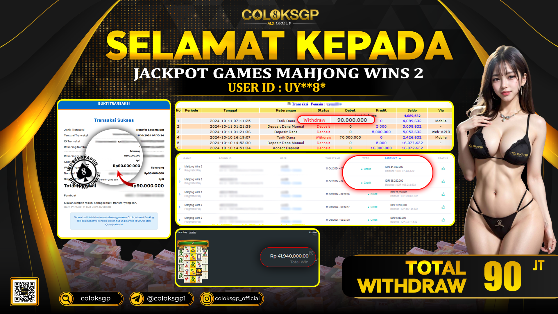 COLOKSGP JACKPOT SLOT GAMES RP 90.000.000 LUNAS