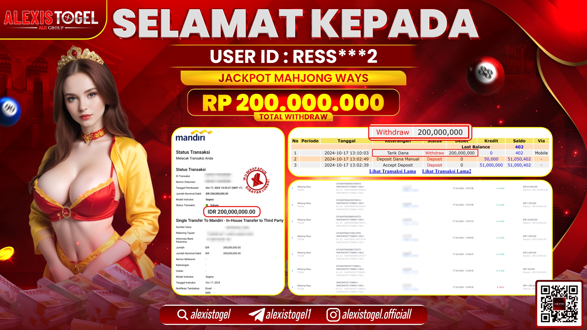 ALEXISTOGEL SLOT MAHJONG WAYS RP.200.000.000 LUNAS