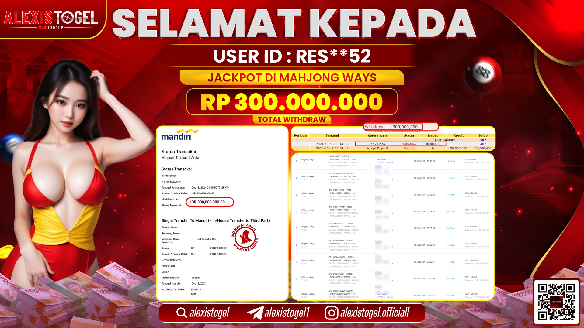 ALEXISTOGEL SLOT MAHJONG WAYS RP.300.000.000 LUNAS