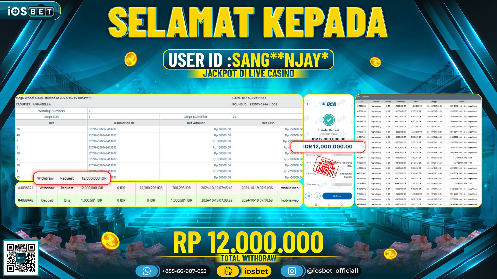 Bukti Pembayaran LUNAS LIVE GAME GACOR Rp.12.000.000,-